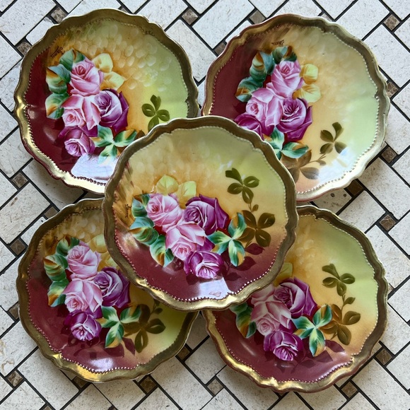 O & E. G. Royal Austria 1 “American Beauty” Floral 24K Gold Trim Plate - Picture 4 of 12